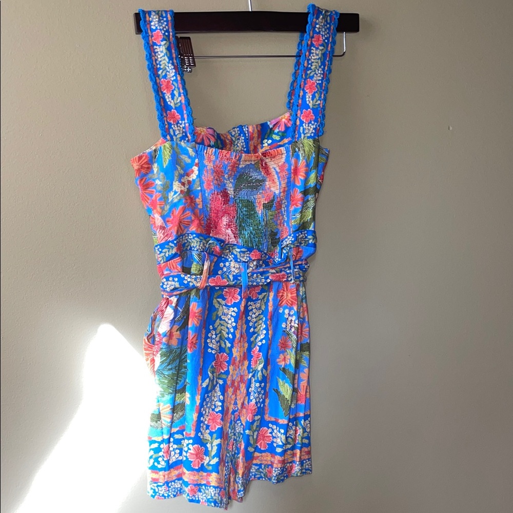 Floral Blue Sleeveless Romper - Picture 7 of 8
